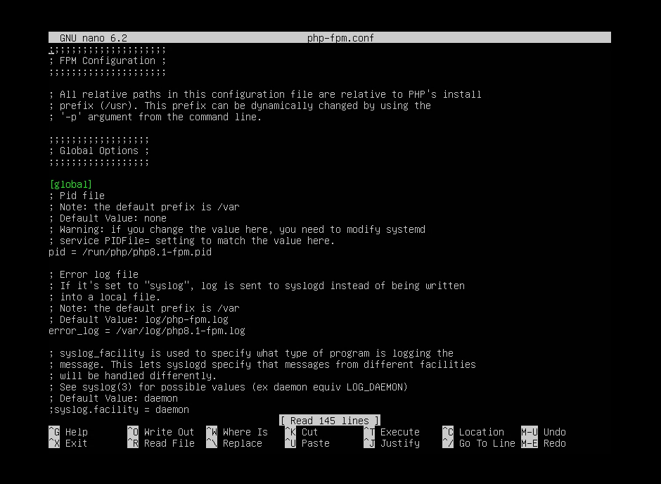 php-fpm.conf in nano