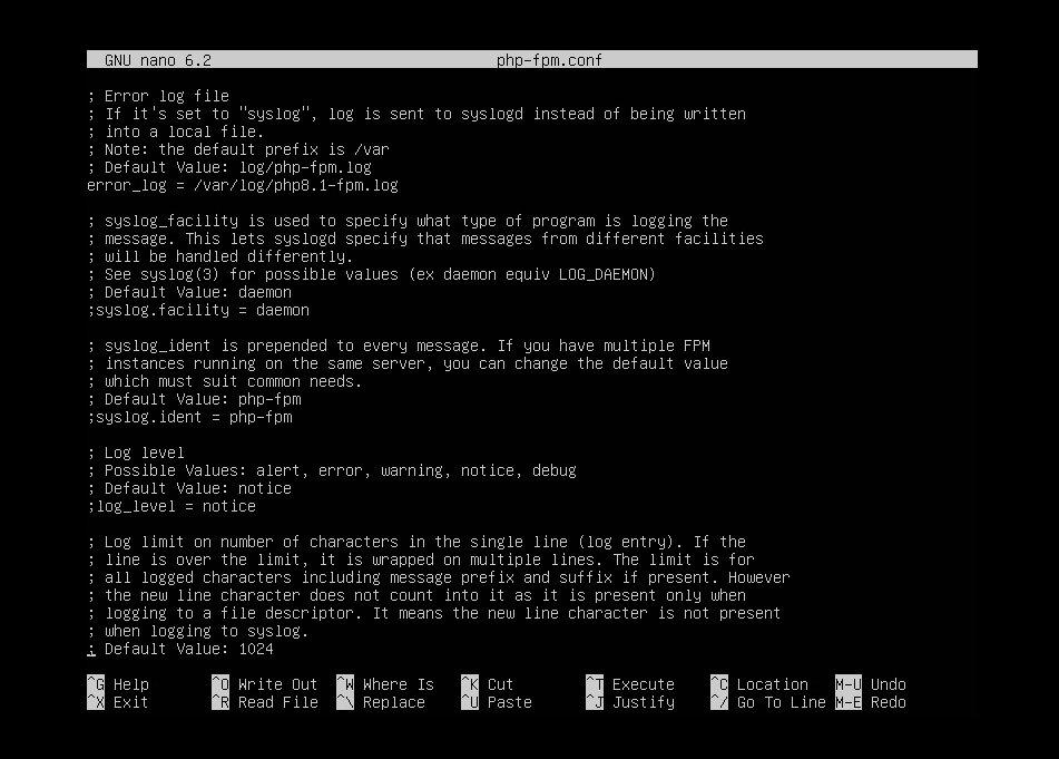 php-fpm.conf in nano