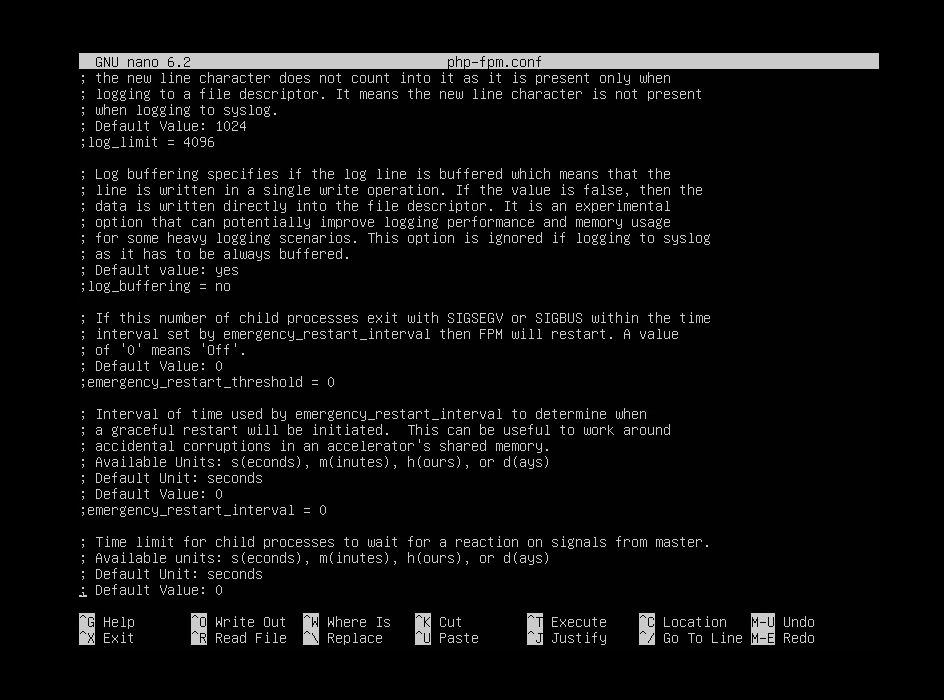 php-fpm.conf in nano
