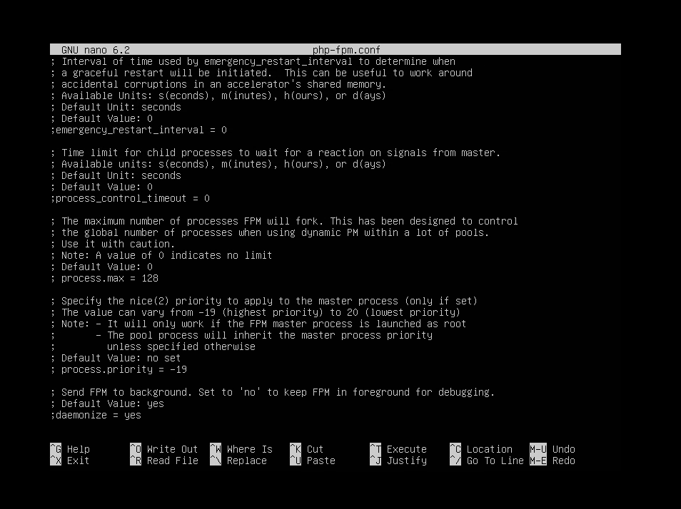 php-fpm.conf in nano