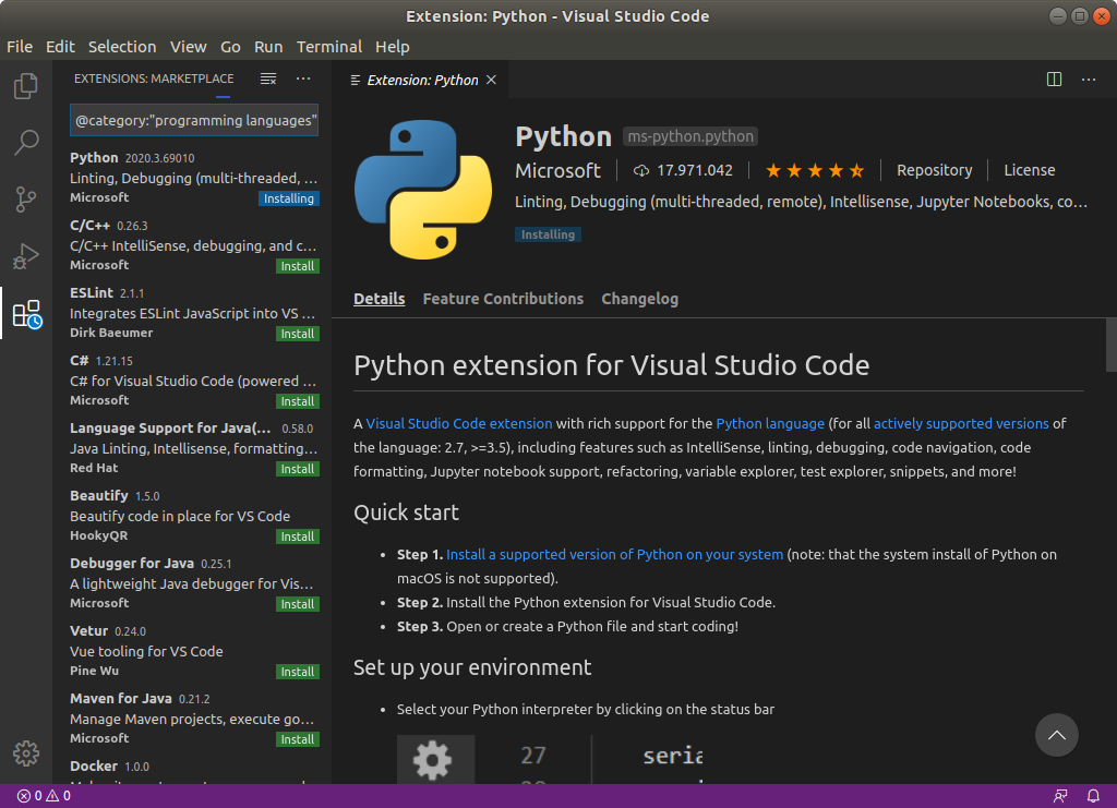 Visual Studio Code extensie Python