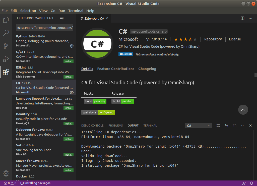 Visual Studio Code extensie C#