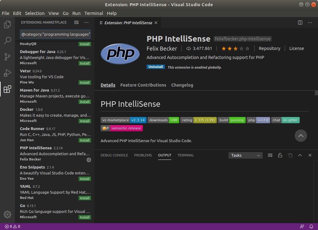 Visual Studio Code extensie PHP