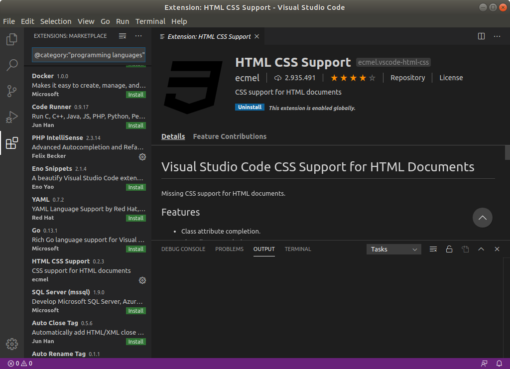 Visual Studio Code extensie HTML CSS