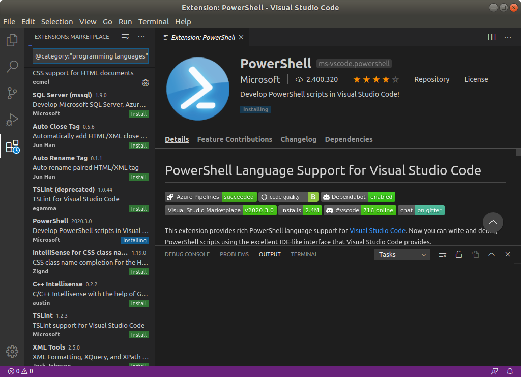 Visual Studio Code extensie Powershell