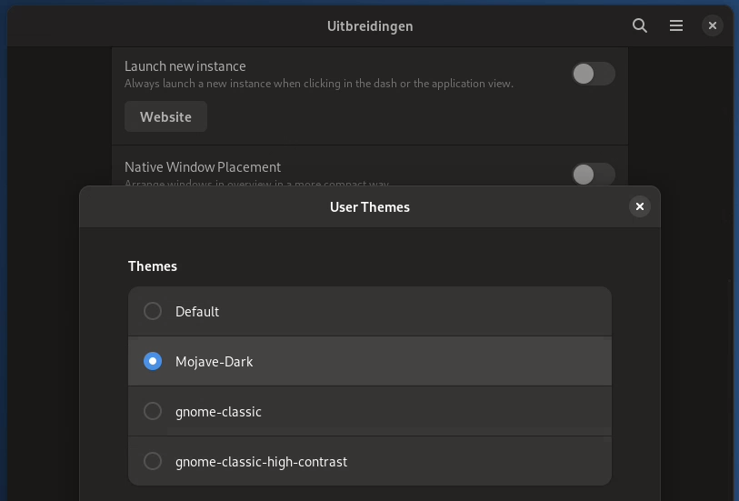 uitbreidingen user themes mojave-dark