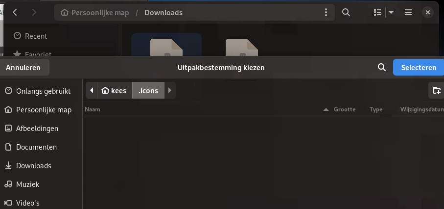 uitpakbestemming kiezen voor icons